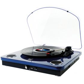 Platine vinyle Bluetooth out enceintes intégrées finition laquée bleue