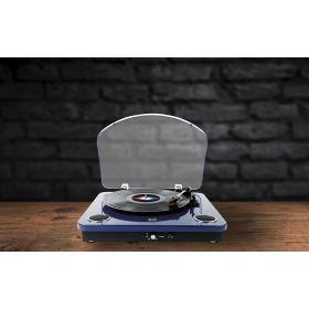 Platine vinyle Bluetooth out enceintes intégrées finition laquée bleue