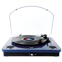 Platine vinyle Bluetooth out enceintes intégrées finition laquée bleue